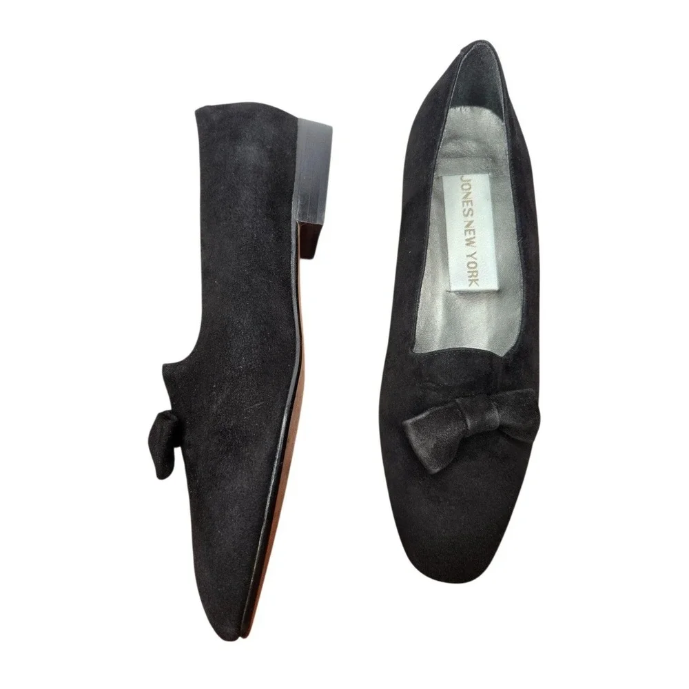 Vtg Jones New York Black Suede Bow Ballet Flats 6 Made In Italy Coquette 90s Y2K